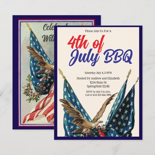 Flag and Eagle 4th of July BBQ Party Invitation (Front/Back)