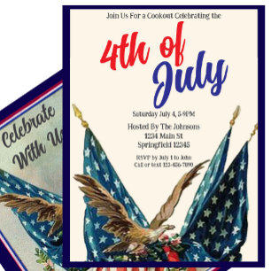Flag and Eagle Patriotic 4th of July Cookout Party Invitation