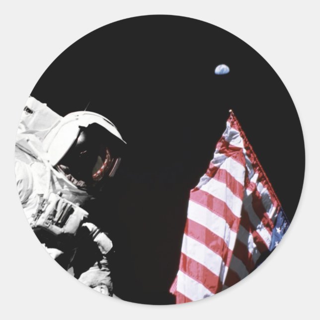 Flag and Earth Classic Round Sticker (Front)