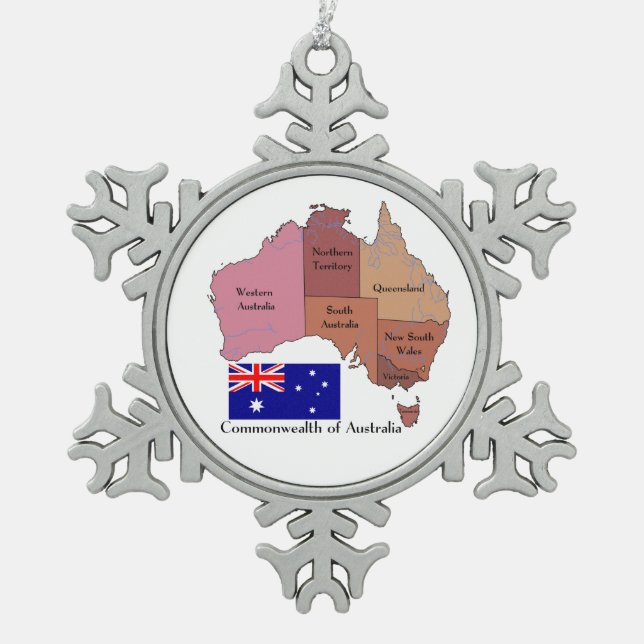 Flag and Map of Australia Snowflake Pewter Christmas Ornament (Front)