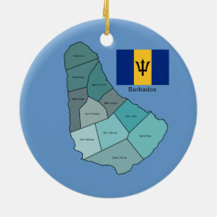Flag and Map of Barbados Ceramic Ornament