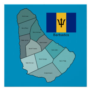 Flag and Map of Barbados Poster