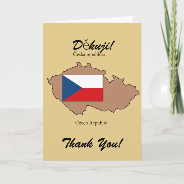 Flag and Map of Czech Republic Thank You Card (Front)