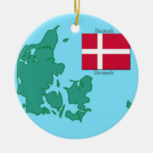 Flag and Map of Denmark Ceramic Ornament