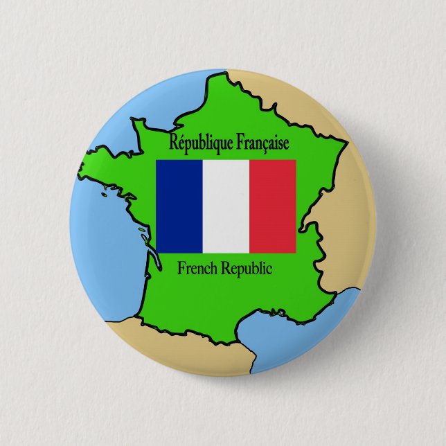 Flag and Map of France 2 Inch Round Button (Front)