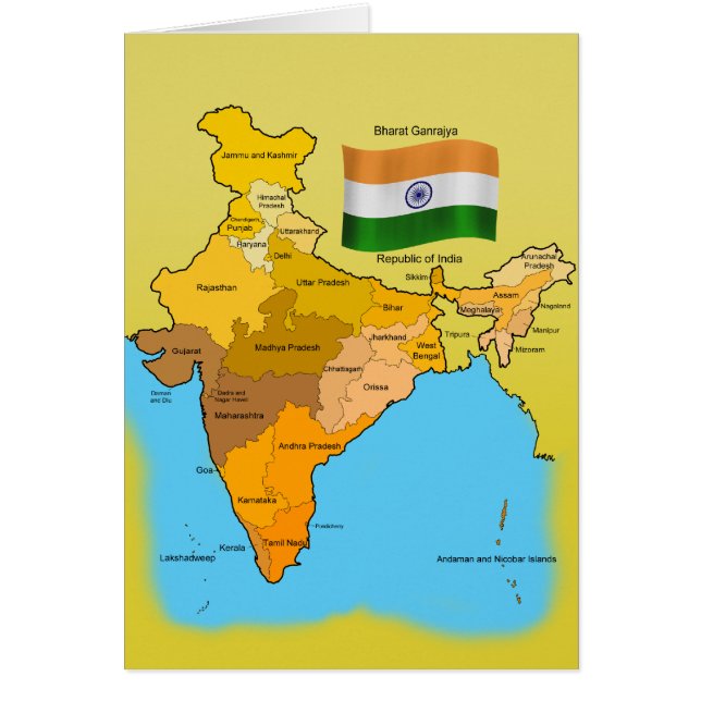 Flag and Map of India (Front)