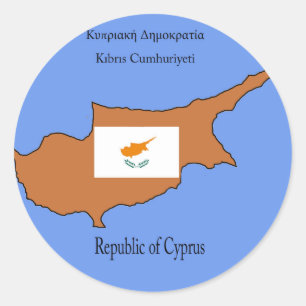 Flag and Map of Republic of Cyprus Classic Round Sticker