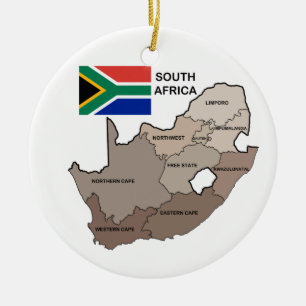 Flag and Map of South Africa Ceramic Ornament