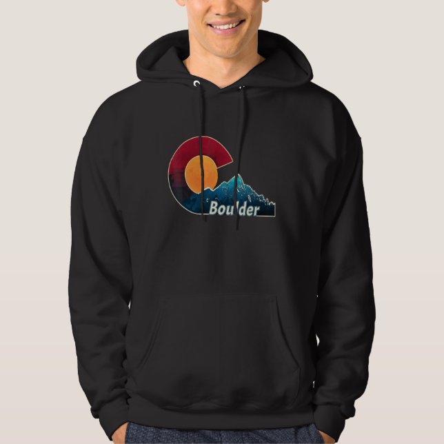 Flag And Mountain Styled Boulder Colorado Hoodie (Front)