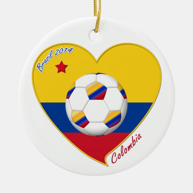 Flag and national team of COLOMBIA SOCCER 2014 Ceramic Ornament (Front)