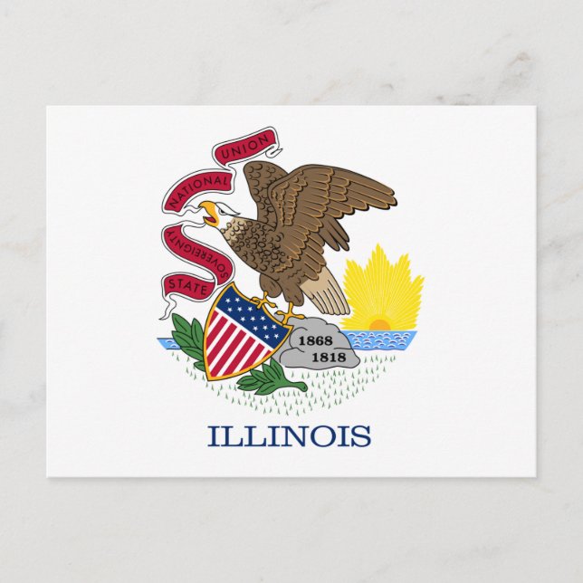 Flag and Seal of Illinois Postcard (Front)