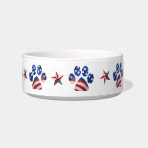 Flag and Star Paw Print, Red, White and Blue Bowl