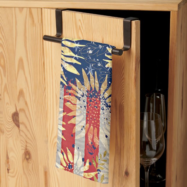 Flag and sunflowers kitchen towel (Thirds Fold)