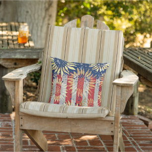 Flag and sunflowers outdoor pillow