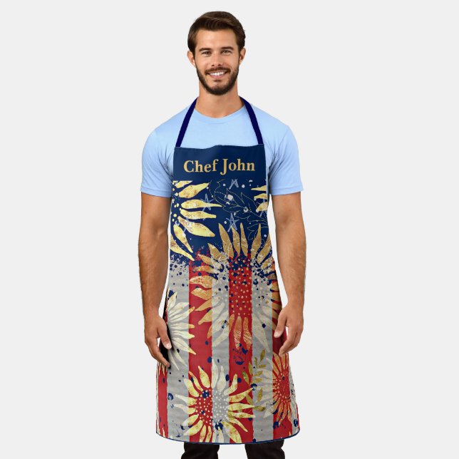 Flag and sunflowers personalized apron (Worn)