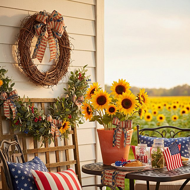 Flag and sunflowers satin ribbon (Creator Uploaded)