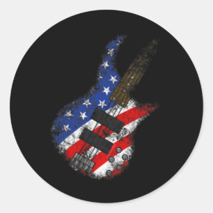 Flag B Guitar Usa Independence Day 4th July Classic Round Sticker