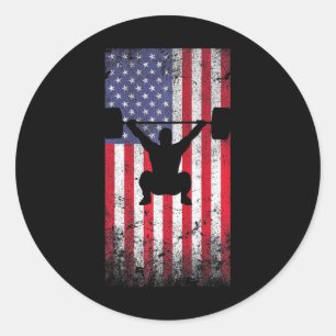 Flag Barbell Weightlifting Snatch Lifting Classic Round Sticker