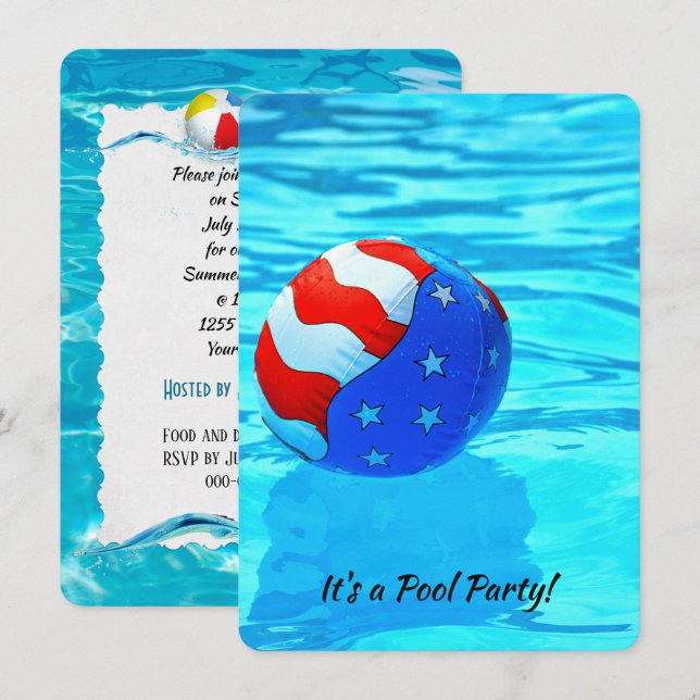 flag beach ball for summer pool party invitation (Front/Back)