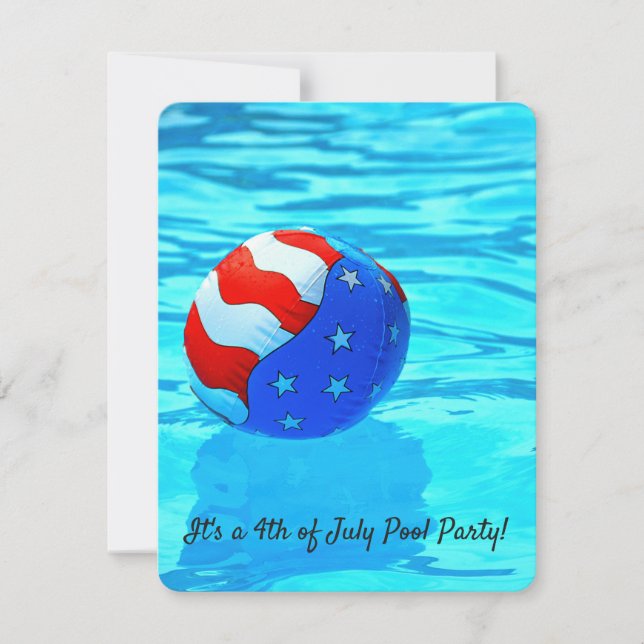 flag beach ball in pool for 4th of July party Invitation (Front)