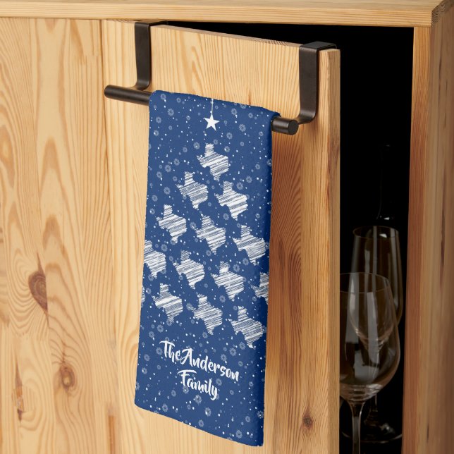 Flag Blue Scribbled Texas Christmas Tree Kitchen Towel (Thirds Fold)