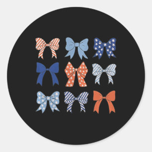 Flag Coquette Bow And Ribbons Us Flag 4th Of July Classic Round Sticker