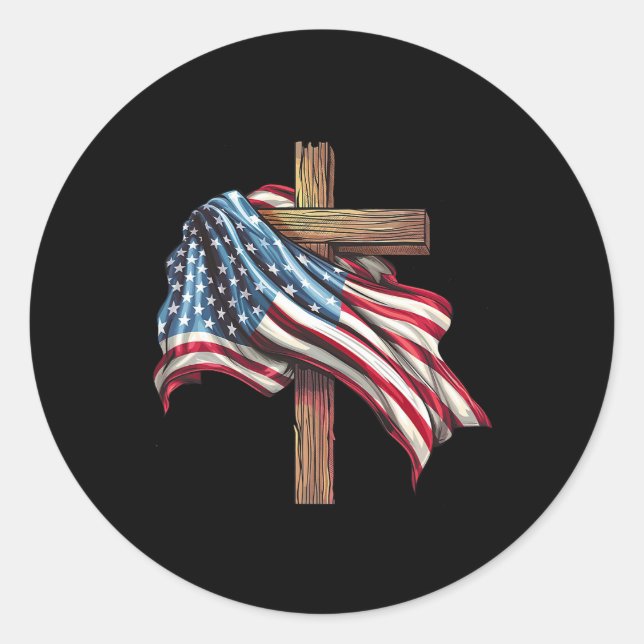 Flag Cross For Patriotic Usa Christians Distressed Classic Round Sticker (Front)