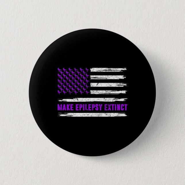Flag Dinosaur Make Epilepsy Extinct Awareness Kids 2 Inch Round Button (Front)