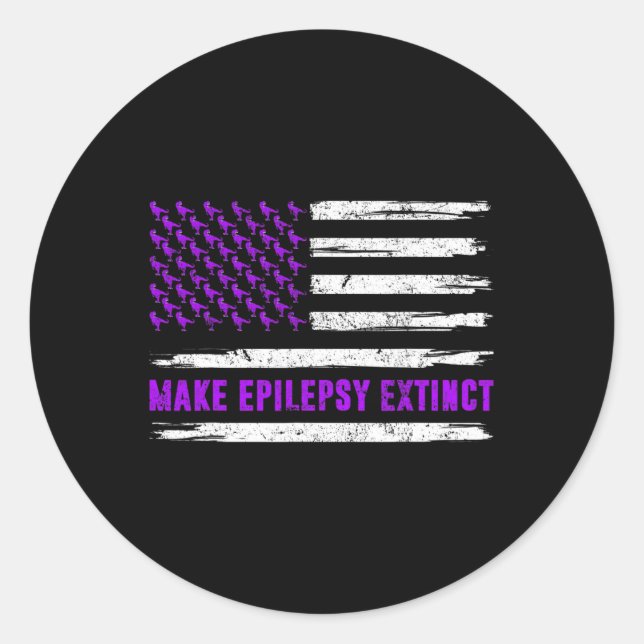 Flag Dinosaur Make Epilepsy Extinct Awareness Kids Classic Round Sticker (Front)