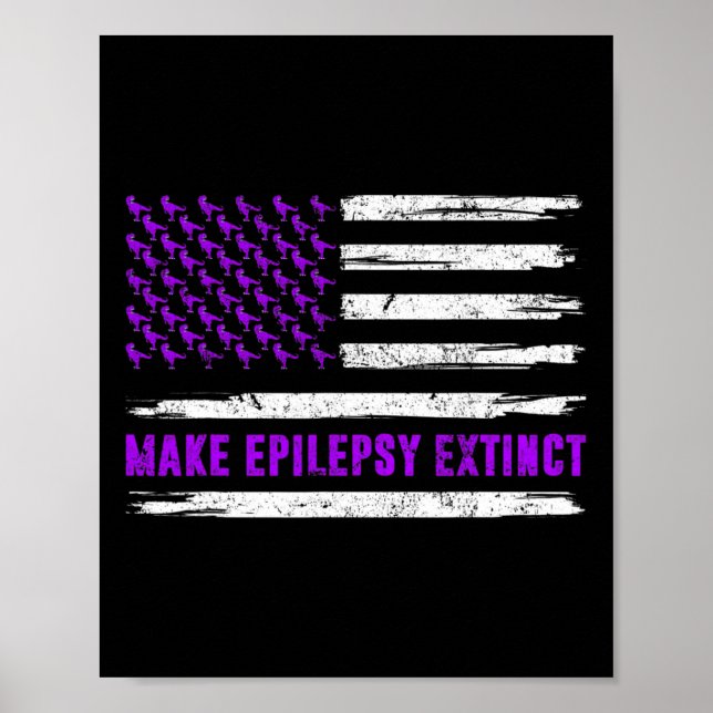 Flag Dinosaur Make Epilepsy Extinct Awareness Kids Poster (Front)