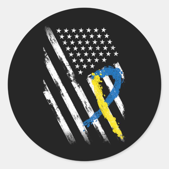Flag Down Syndrome Awareness Dad Mom Down Syndrome Classic Round Sticker (Front)