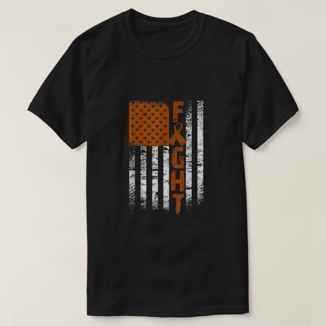 Flag Fight Kidney Cancer Orange Ribbon Awareness S T-Shirt (Design Front)