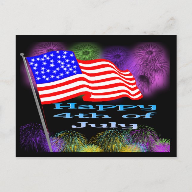 Flag Fireworks 4th of July Holiday Postcard (Front)
