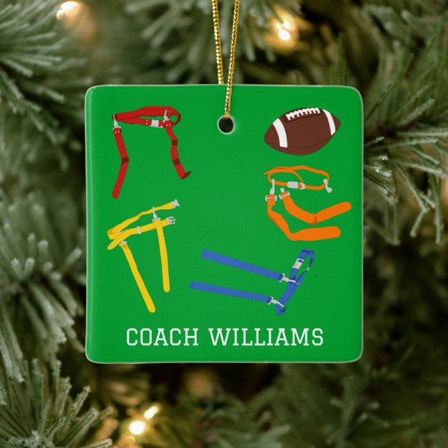Flag Football Coach Player Personalized Ceramic Ornament (Tree)