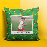 Flag Football Coach Player Personalized Throw Pillow<br><div class="desc">Create a one of a kind gift that's perfect for flag football coaches and players when you add your own photo and your own custom message to this pillow. Your image and message are displayed against a patterned background featuring footballs and colourful flag belts.</div>