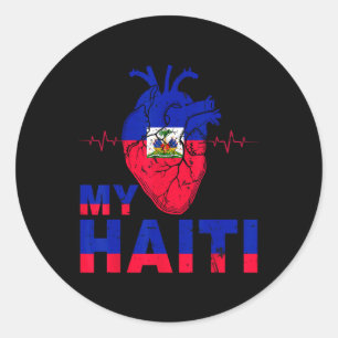 Flag Haitian Day Vintage Love Heart Haiti Heritage Classic Round Sticker