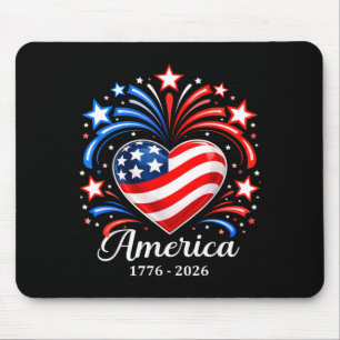 Flag Heart 1776 2026 July 4th 250th Birthday 250 Mouse Pad