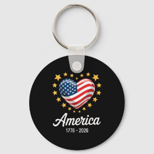 Flag Heart 1776 2026 July 4th 250th Birthday _2 Keychain