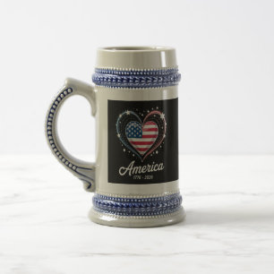 Flag Heart 1776 2026 July 4th 250th Birthday Beer Stein