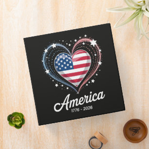 Flag Heart 1776 2026 July 4th 250th Birthday Binder