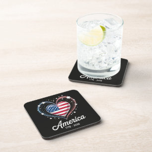 Flag Heart 1776 2026 July 4th 250th Birthday Coaster
