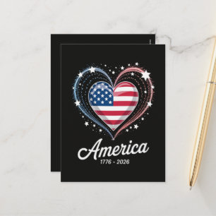 Flag Heart 1776 2026 July 4th 250th Birthday Holiday Postcard