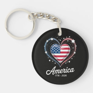 Flag Heart 1776 2026 July 4th 250th Birthday Keychain