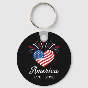 Flag Heart 1776 2026 July 4th 250th Birthday Keychain