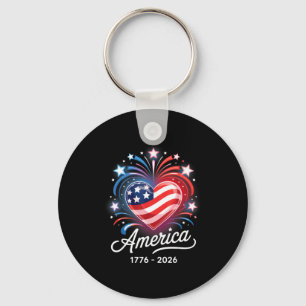 Flag Heart 1776 2026 July 4th 250th Birthday Keychain