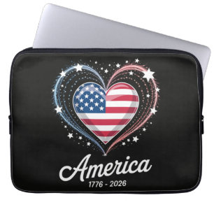 Flag Heart 1776 2026 July 4th 250th Birthday Laptop Sleeve