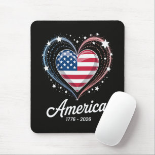 Flag Heart 1776 2026 July 4th 250th Birthday Mouse Pad
