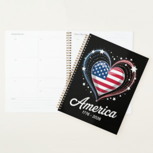 Flag Heart 1776 2026 July 4th 250th Birthday Planner