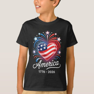 Flag Heart 1776 2026 July 4th 250th Birthday  T-Shirt