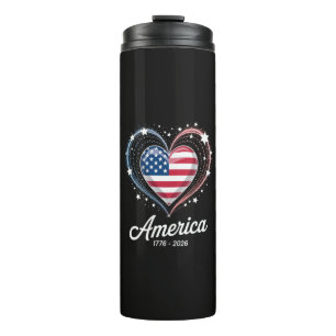 Flag Heart 1776 2026 July 4th 250th Birthday Thermal Tumbler